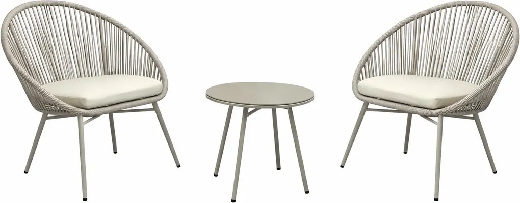 Beżowy zestaw do ogrodu 2 krzesła i stolik kawowy F0-L52