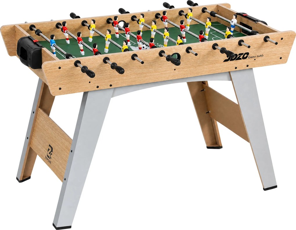 SPORTNOW Stół do piłkarzyków Kickertisch inkl 22 figurki 2 piłki Antypoślizgowe uchwyty Liczniki punktów Skośne nogi 121x87x77cm Drewno naturalne | Aosom PL