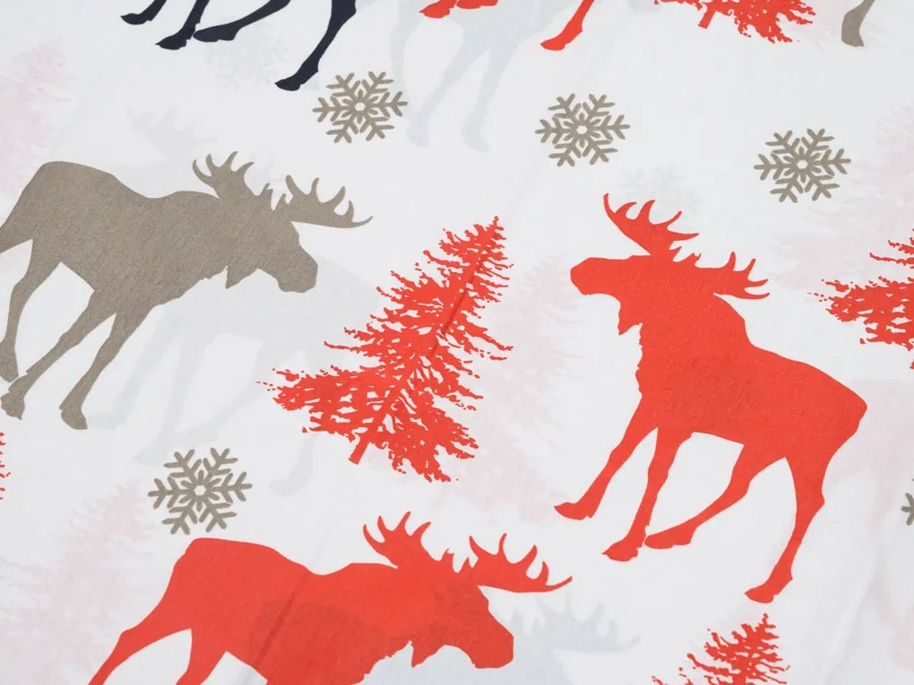 PrzytulneMieszkanie.pl PrzytulneMieszkanie.pl Pościel bawełniana CHRISTMAS MOOSE, biała Rozmiar pościeli: 2 szt 70 x 90 cm | 200 x 220 cm