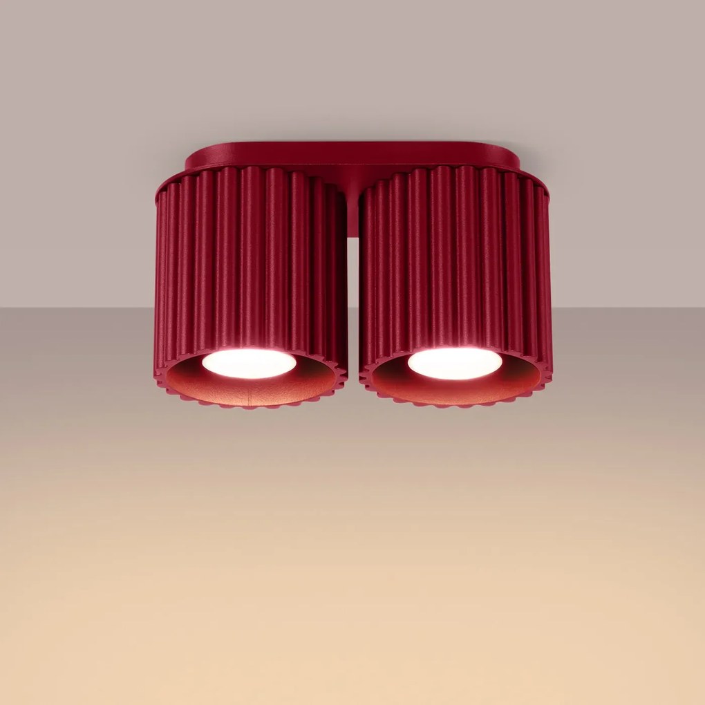 Plafon dwupunktowy AURA 2 burgund GU10 ryflowany  SOLLUX  LIGHTING