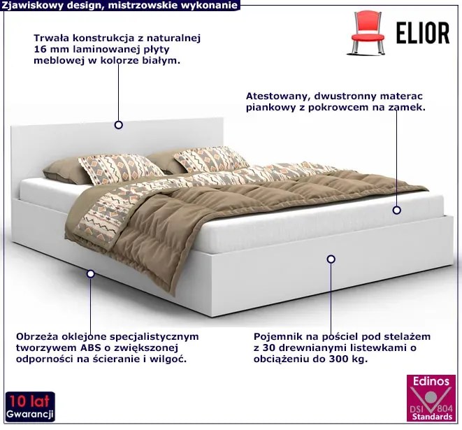 Białe łóżko z pojemnikiem i materacem 120x200 - Cansar 3X