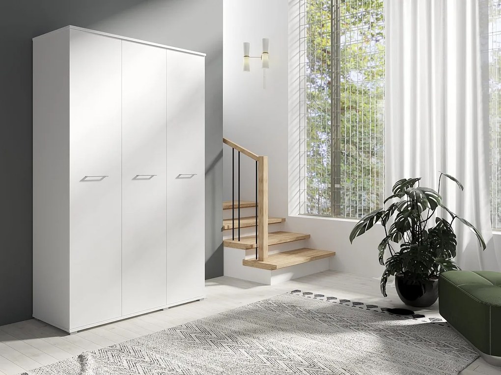 Szafa Otwierana Trzydrzwiowa 120cm x 200cm BIAŁA | Półki + Wieszak