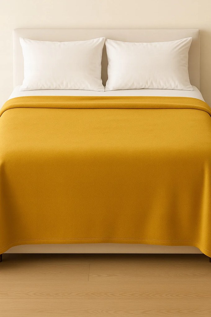 Koc Musztardowy Gładki 160x200cm Miękki Ciepły Przytulny do salonu sypialni