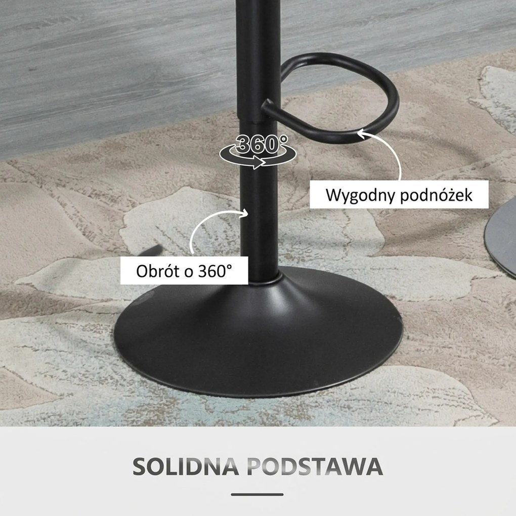 HOMCOM Zestaw 2 hokerów barowych obrotowych skóra ekologiczna regulacja wysokości podnóżek metalowa rama szary | Aosom PL