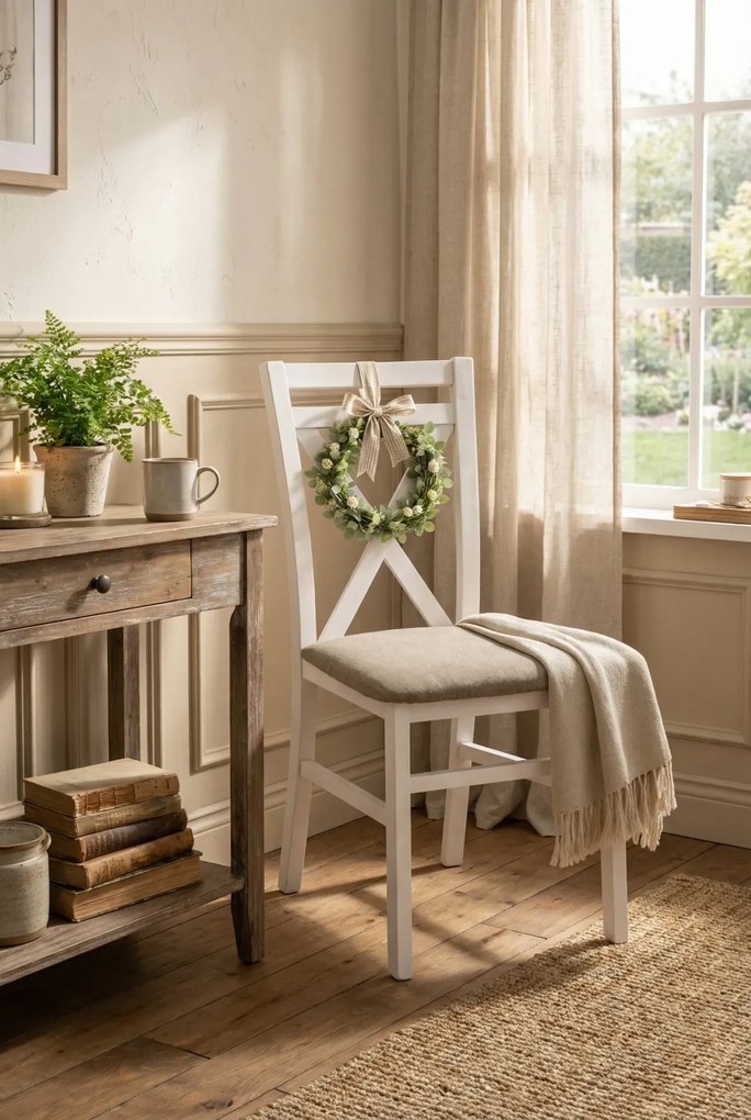 Białe drewniane krzesło skandynawskie krzyżak K4-S06