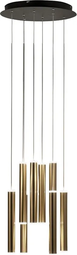 Okrągła lampa wisząca Fabas Luce Prado z 8 światłami, 52 W, ściemnialna, z diodami LED, z mosiężną, okrągłą rozetą sufitową