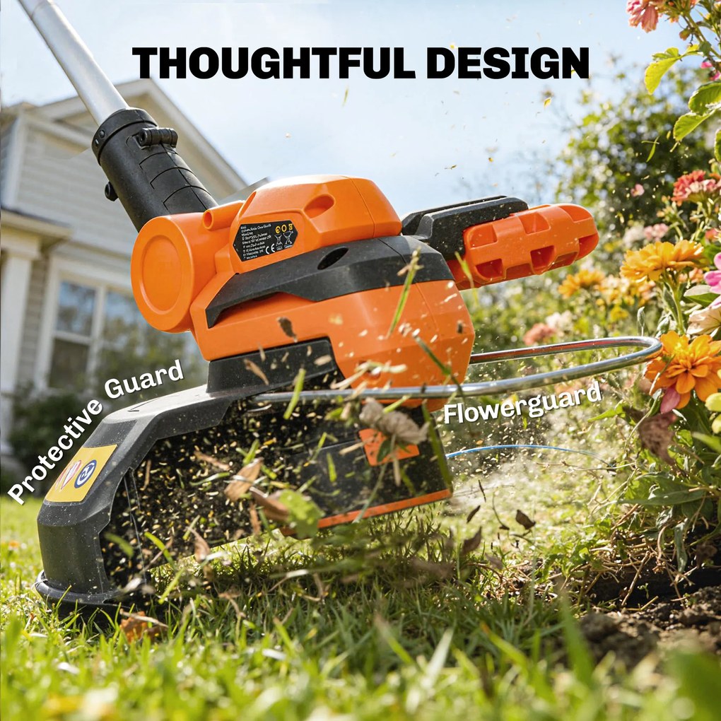 Outsunny Akumulatorowa podkaszarka 21 V z 2 x 4,0 Ah akumulatorami i ładowarką, szerokość cięcia 25 cm, regulowany teleskopowy uchwyt | Aosom PL