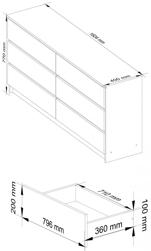 Młodzieżowa komoda z szufladami dąb artisan + grafit - Kali 3X
