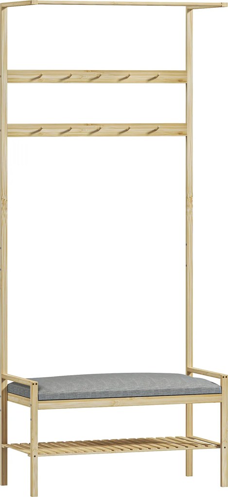 HOMCOM Garderoba z Ławką na Buty, Drążkiem na Ubrania, 10 Haczykami, Półką na Buty, Bambus