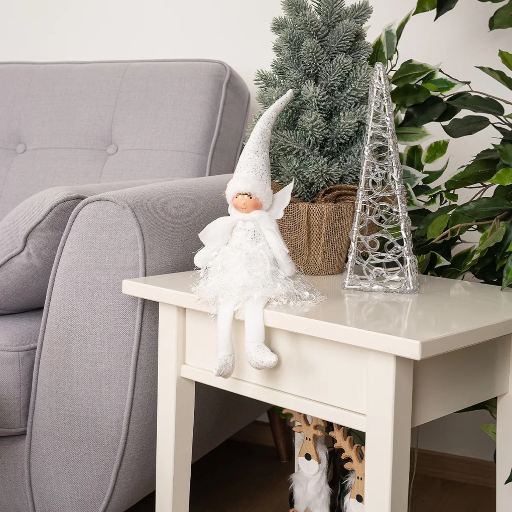 Ozdoba świąteczna Aniołek siedzący, 40 cm, srebrny