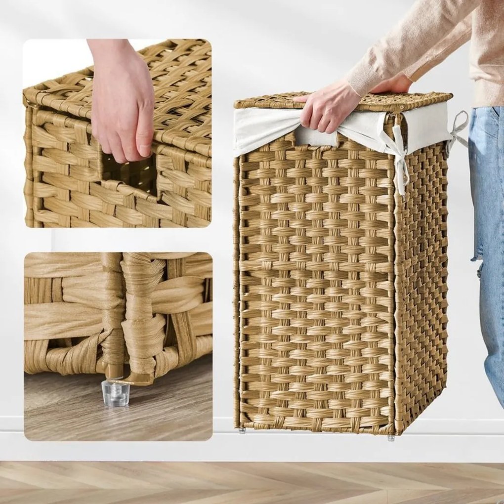 SongmicsHome Kosz na bieliznę z syntetycznego rattanu AVA, 90l, naturalny brąz