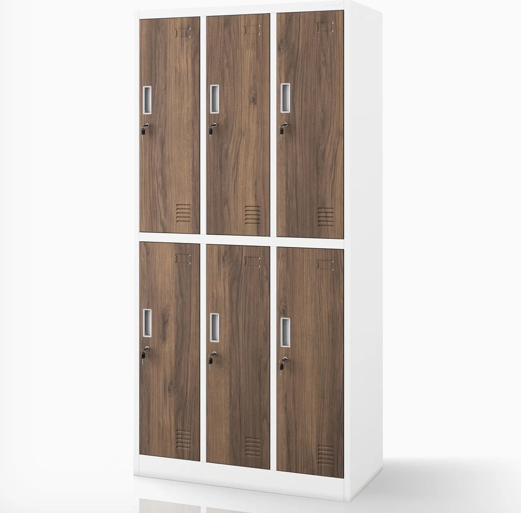Szafa socjalna 6-drzwiowa Eco Design Igor, 90x45x185 cm, biały/orzech
