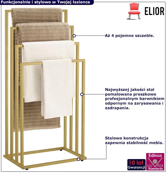 Złoty stojak na ręczniki do łazienki glamour N5-R16
