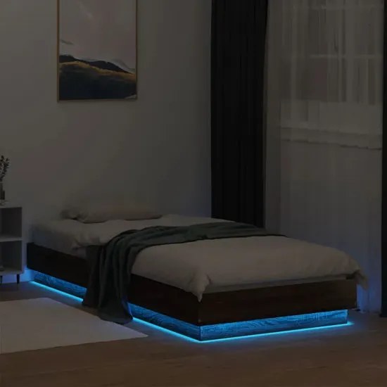 Nowoczesne łóżko z oświetleniem LED brązowy dąb 90x200 - Irjas