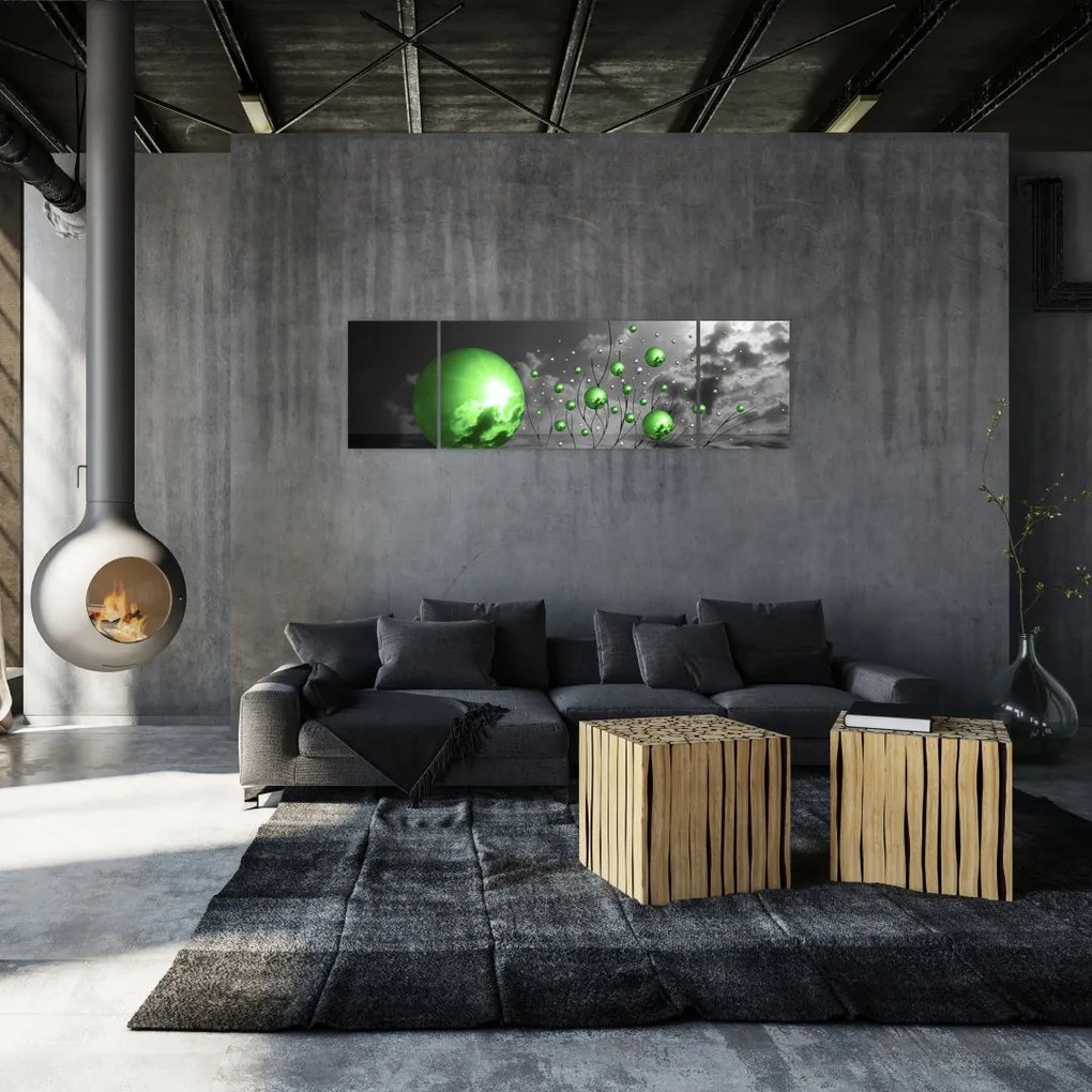 Obraz zielonych abstrakcyjnych kul (170x50 cm)