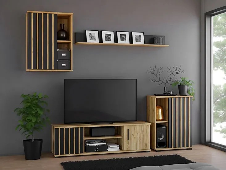 Wisząca szafka w stylu loft z czarnymi lamelami - Lironi 9X