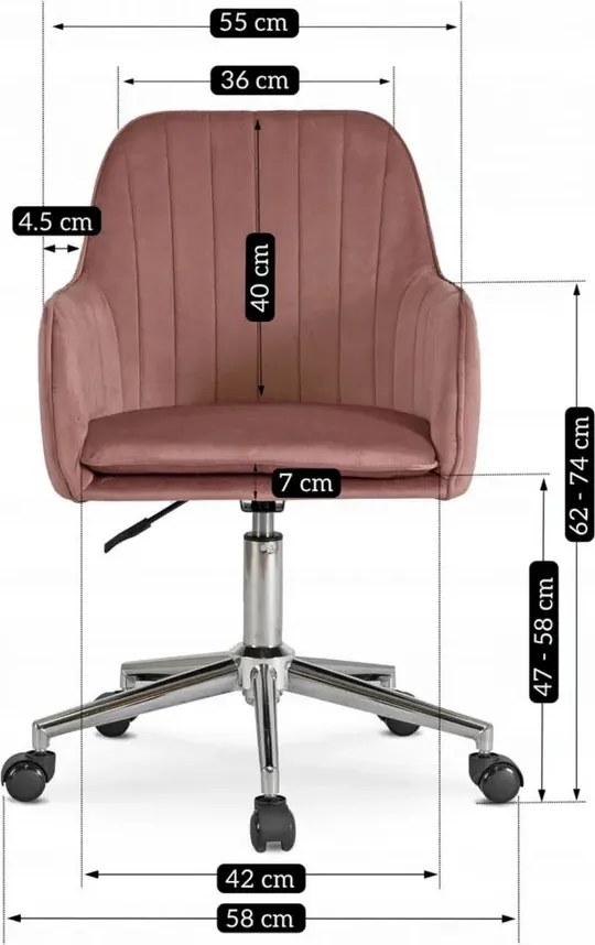 Różowy fotel obrotowy welurowy D7-K11