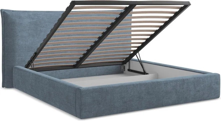 Niebieskie tapicerowane łóżko dwuosobowe ze schowkiem ze stelażem 140x200 cm Esala – Makamii