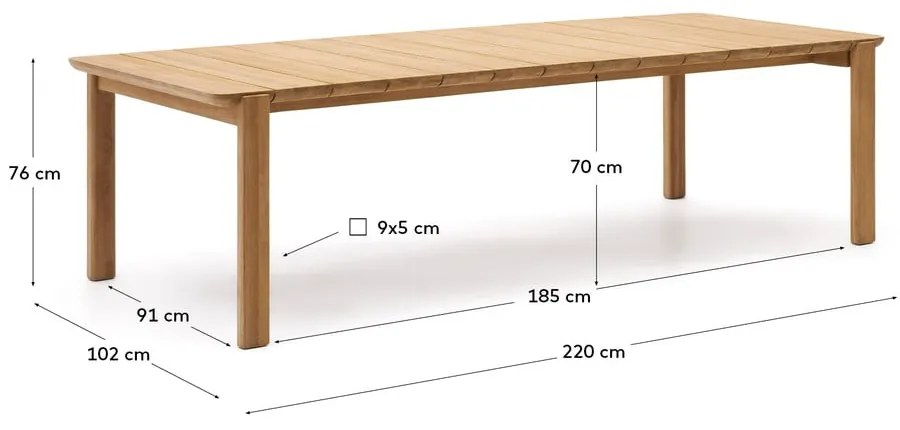 Stół ogrodowy z litego drewna dębowego 102x220 cm Icaro – Kave Home