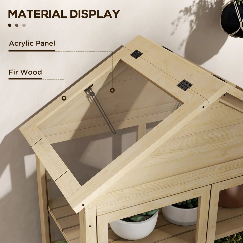 Outsunny Szklarnia z Półką, przezroczysta Obudowa, Okno dachowe, zamykane Drzwi, Akrylowa, Ramka z Drewna, 100x56,5x178 cm