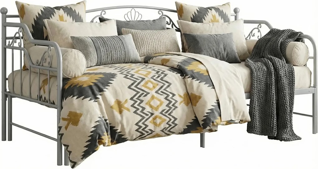 Szare rozkładane łóżko metalowe 90x200 cm N7-Z22