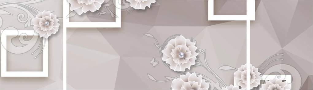 Obraz z beżowymi kwiatami (170x50 cm)