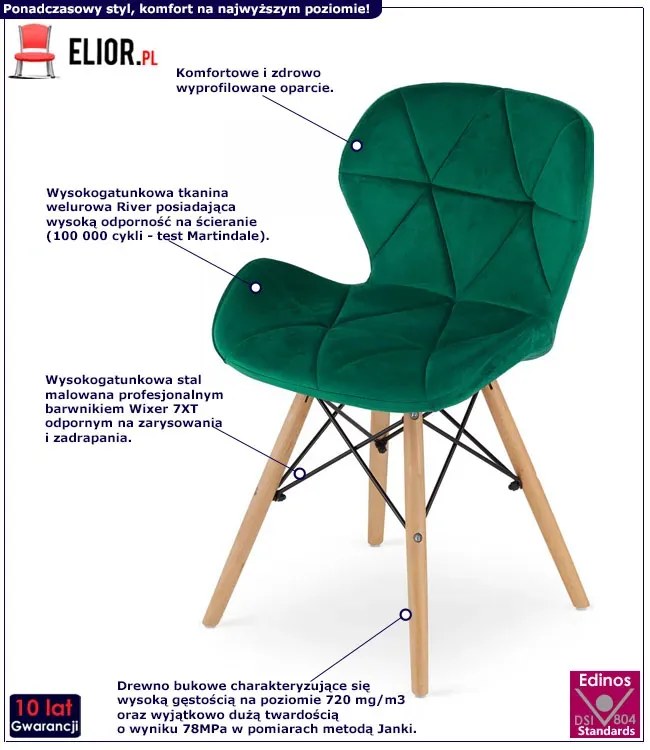 Zielone pikowane krzesło welurowe L1-K50