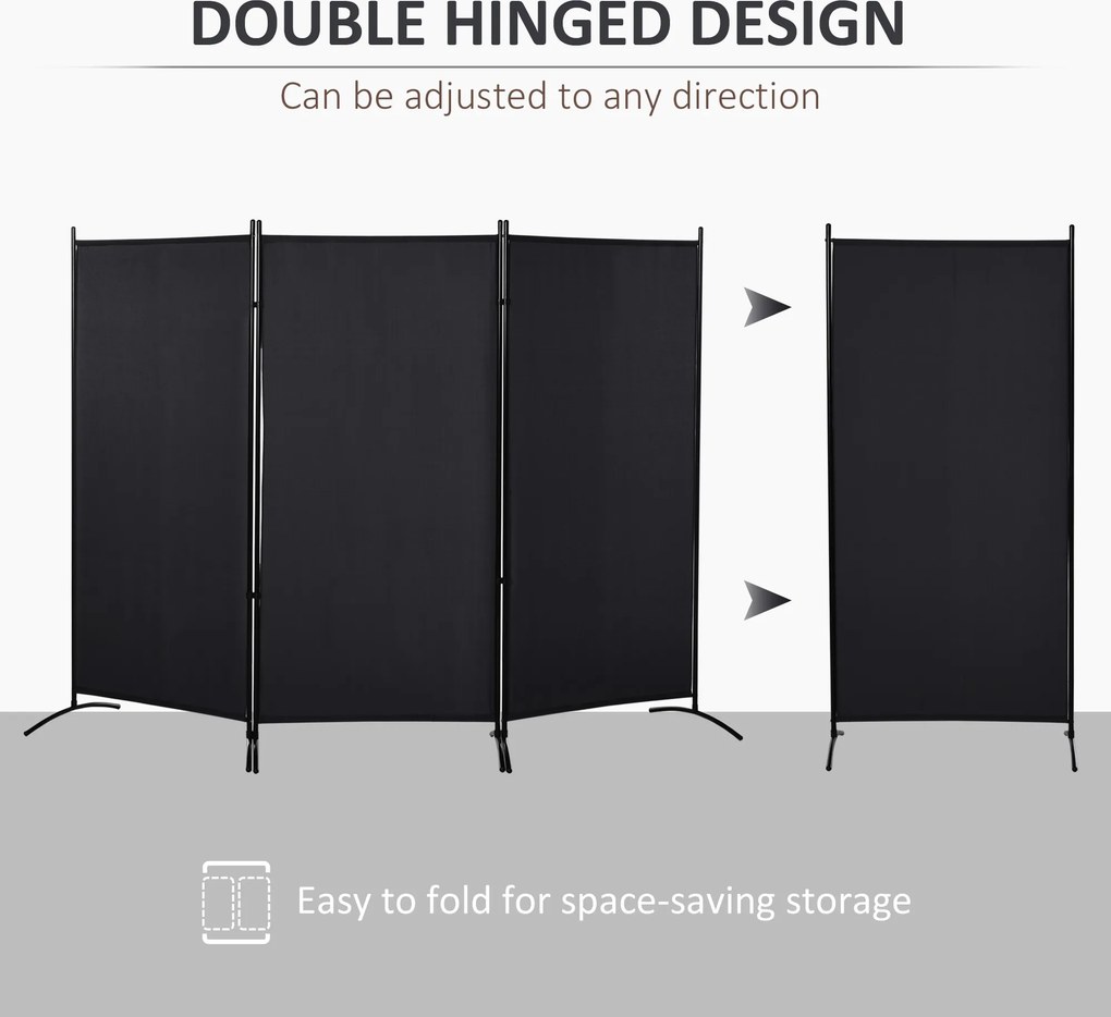 HOMCOM Dzielnik przestrzeni, 3-częściowa zasłona, Dzielnik z metalową ramą, Czarny