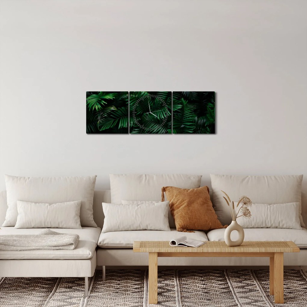 Obraz - Paprocie tropikalne (z zegarem) (90x30 cm)