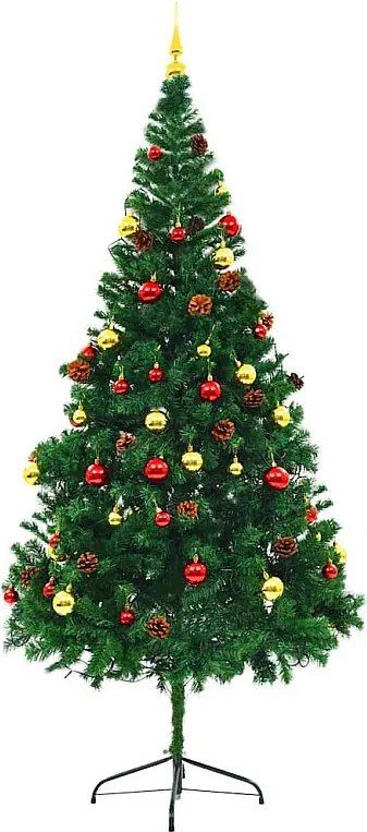 Sztuczna, przedświąteczna choinka z kolorowymi kulkami i LED-ami, zielona, 210 cm