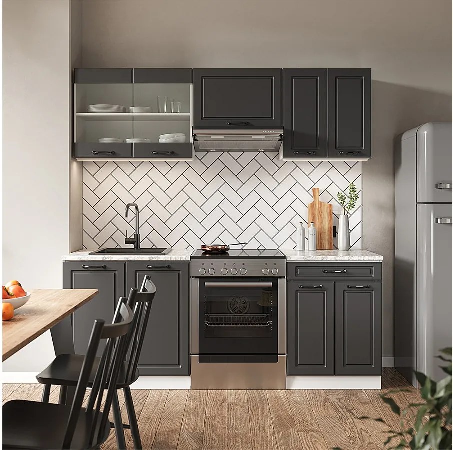 Aneks kuchenny antracytowy dom wiejski/biały 200x46x81.6 r-line