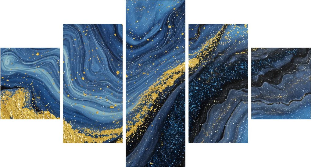 Obraz - Niebiesko-złota abstrakcja (125x70 cm)