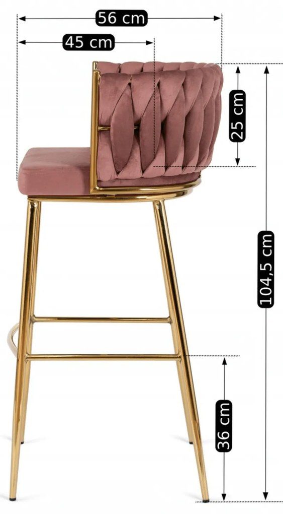 Krzesło Barowe Tapicerowane Plecione Hoker FLORES 2 Różowe Welurowe Nowoczesne Loft