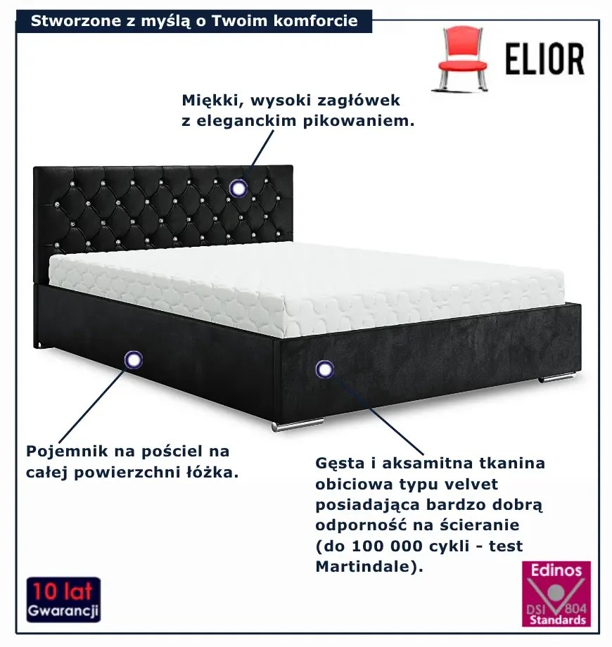 Czarne łóżko welurowe w stylu glamour 6 rozmiarów W8-K68