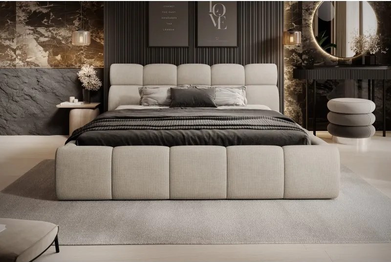 Łóżko GIULIA tapicerowane z pojemnikiem na pościel kolor Beżowy WERSAL