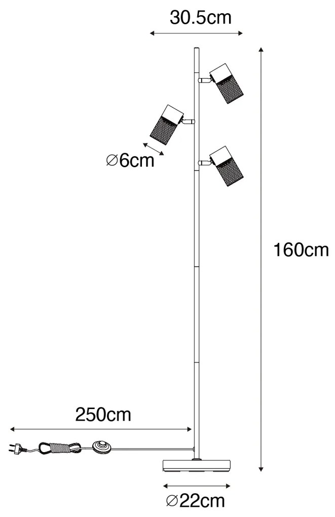 Industrialna lampa stojąca czarna 3-światłowa - Jim