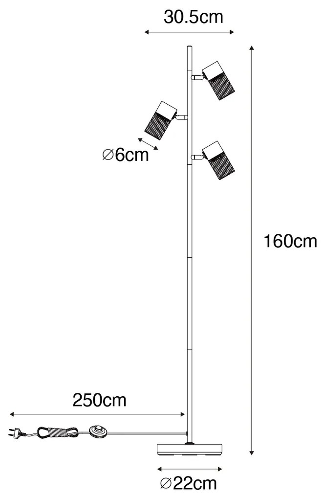 Przemysłowa lampa podłogowa czarna 3-punktowa - JimPrzemysłowy Oswietlenie wewnetrzne