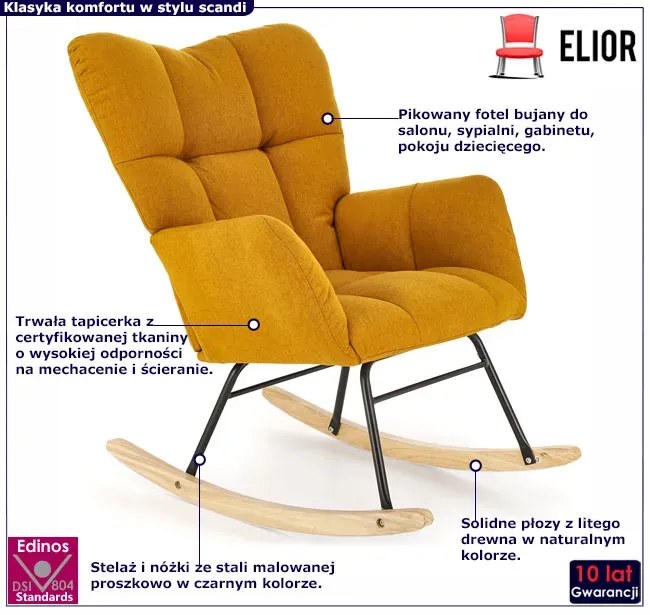 Musztardowy wypoczynkowy fotel bujany Barnet 5X