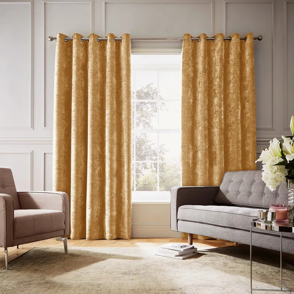 Żółte zasłony termiczne z szenilu zestaw 2 szt. 117x183 cm Selene Luxury Chenille – Hyperion