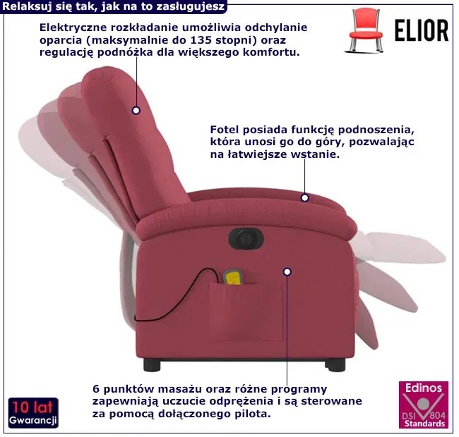 Czerwony rozkładany fotel z funkcją masażu A2-W97