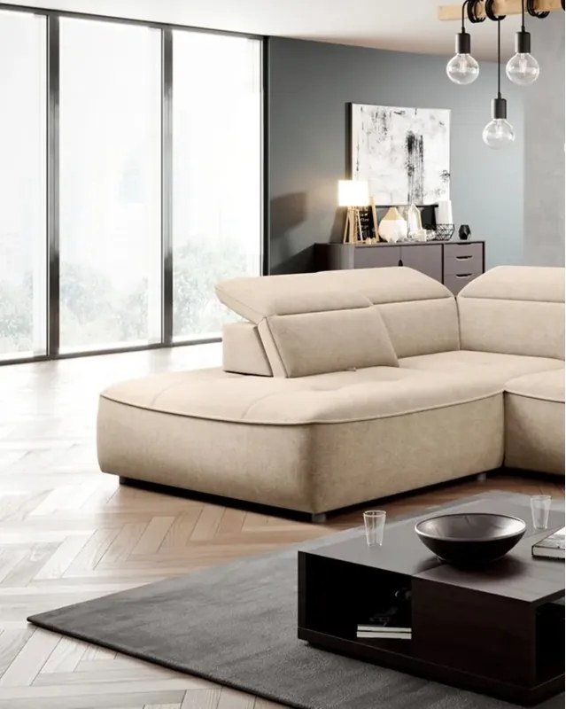 Narożnik COLOMBO L Lewostronny z elektryczną funkcją spania pojemnikiem ELEMENT 17 Beżowy WERSAL