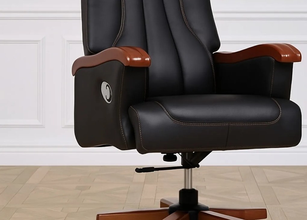 Stylowy skórzany fotel gabinetowy Prestige. Klasyczny fotel do biura. Ekskluzywny design i wysoka jakość. Meble gabinetowe do kancelarii.