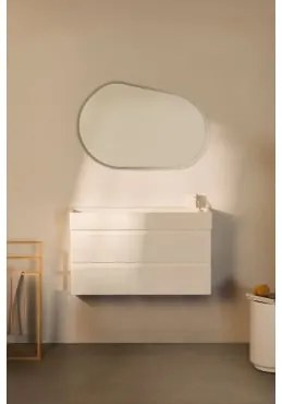 Zestaw Wiszących Mebli Łazienkowych Z Drewna I Forniru Jesionowego Zintegrowany Z Umywalką Ona Biała & Owalna Lampa Led - Sklum