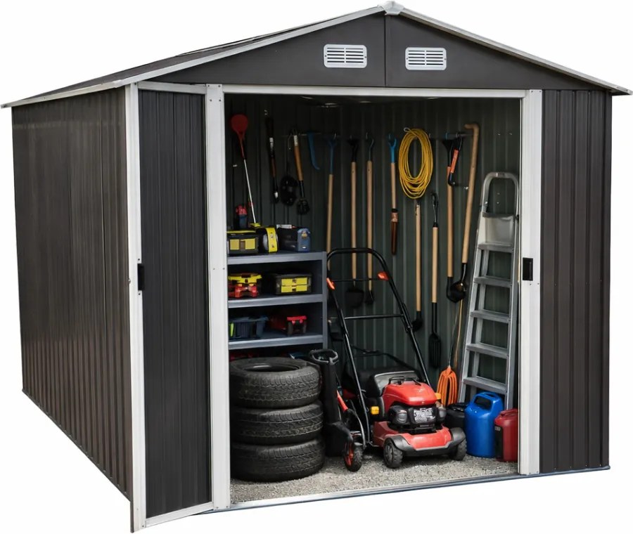 METALOWY DOMEK NARZĘDZIOWY 202x205x257 cm OGRODOWY Z DRZWIAMI PRZESUWNYMI