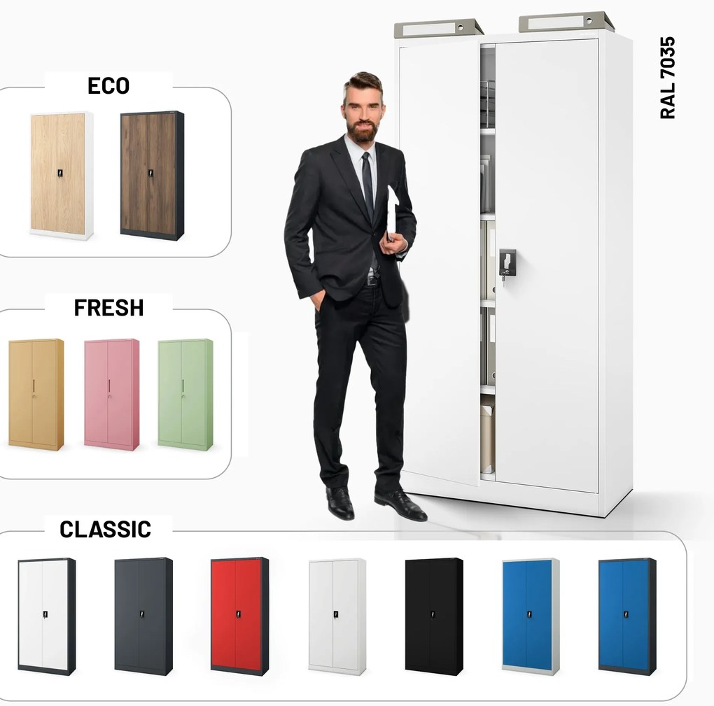 Biurowa szafa metalowa na akta JAN, 900 x 1850 x 400 mm, biała