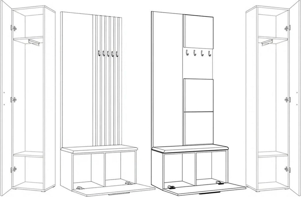 Masseno Garderoba MODULO 241,2/204/40 cm do Przedpokoju Nowoczesna Czarna