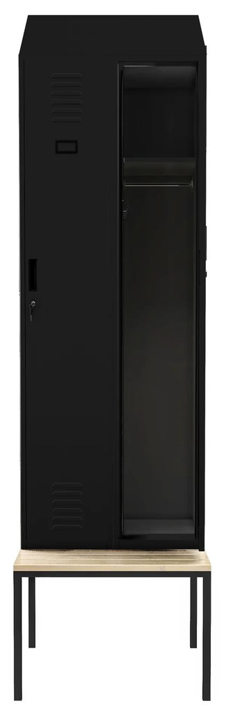 Szafka ubraniowa z ławką i daszkiem KACPER II PRO, 600 x 2295 x 850 mm, czarna