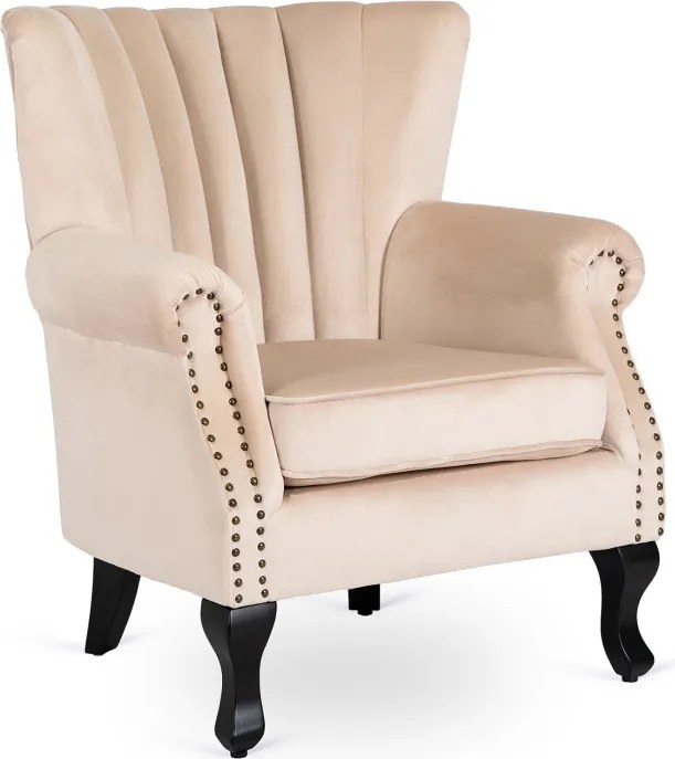 Fotel Uszak Wypoczynkowy MALLO Beżowy Welurowy Nowoczesny Glamour