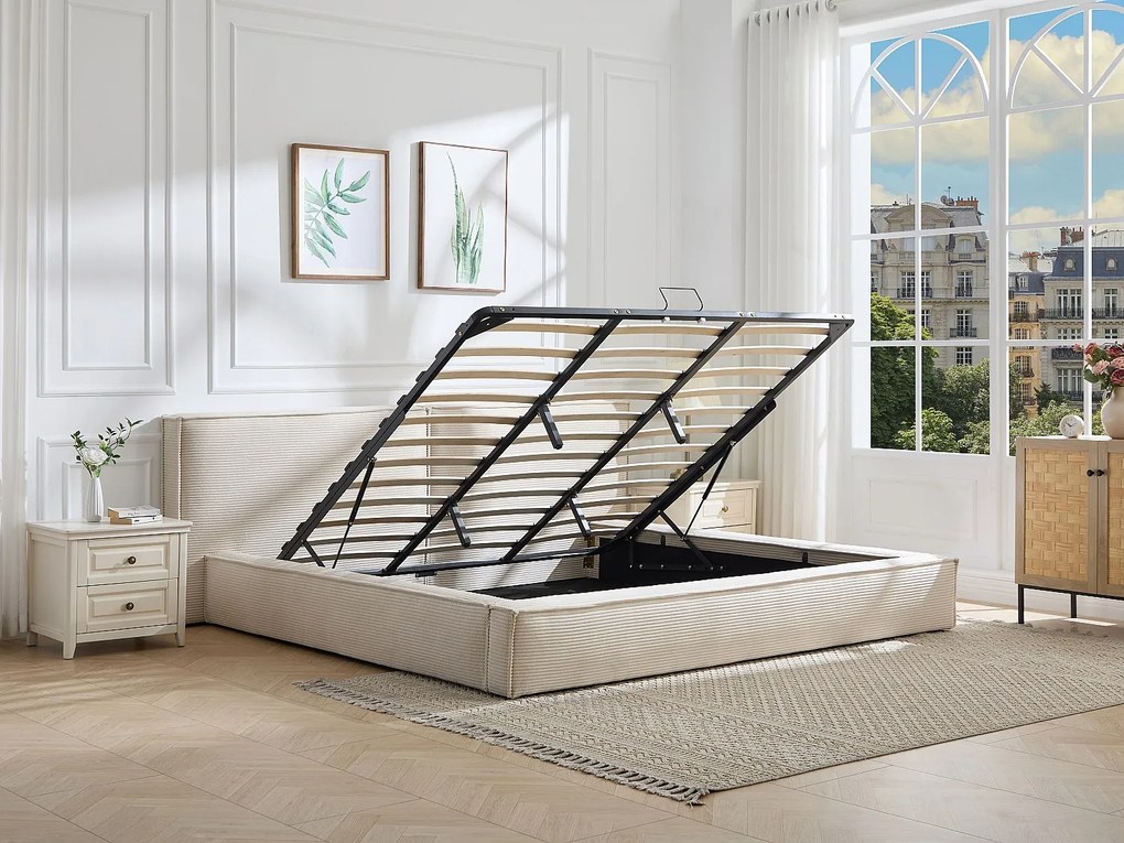 Łóżko ze skrzynią 180 x 200 cm - Sztruks - Beżowy - TAVESO