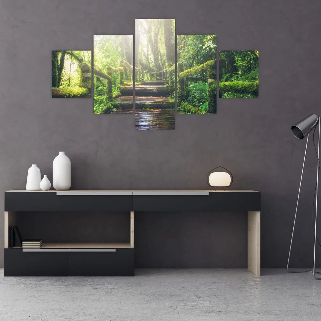Obraz - drewniane schody w lesie (125x70 cm)